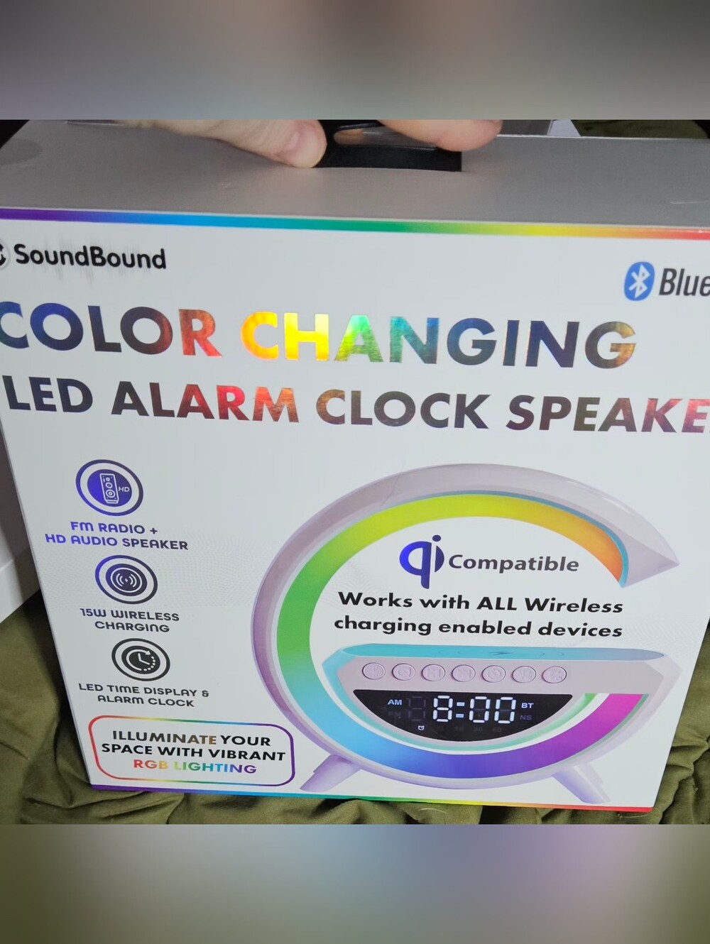 SoundBound 5-in-1 Smart RGB LED Alarm Clock Speaker Wireless Charger NEW